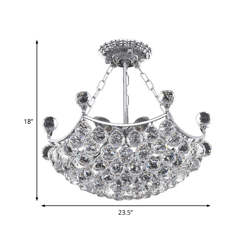 Chrome Dome Chandelier Light Contemporary 12 Lights Faceted Crystal Ball Ceiling Light for Dining Room