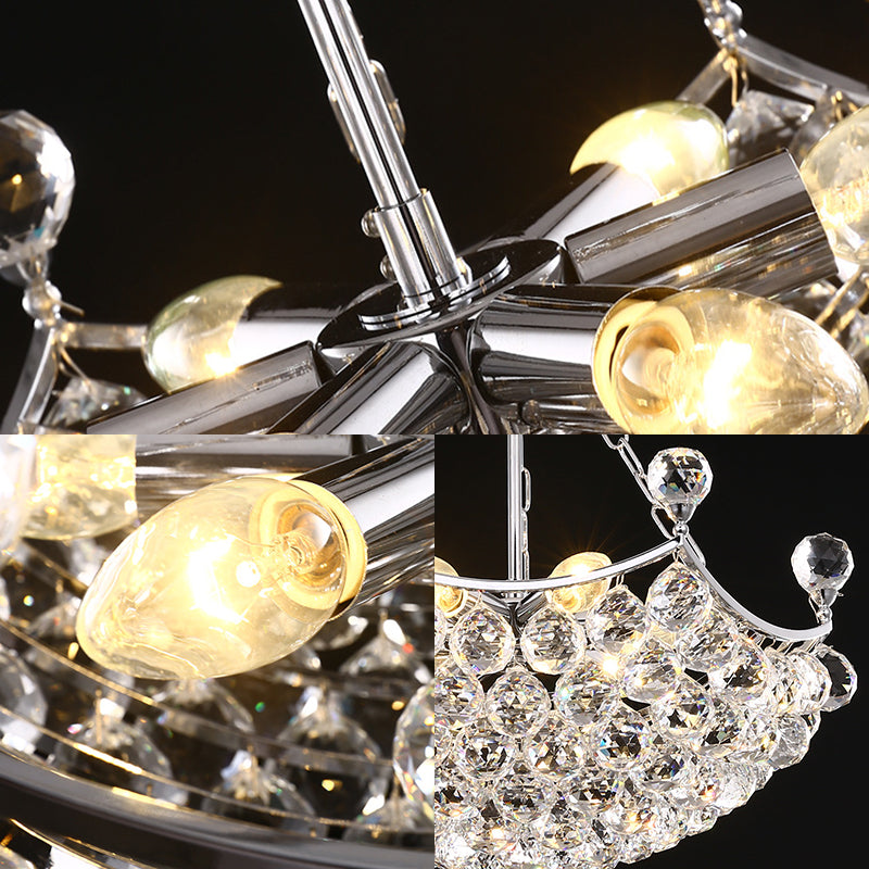 Chrome Dome Chandelier Light Contemporary 12 Lights Faceted Crystal Ball Ceiling Light for Dining Room