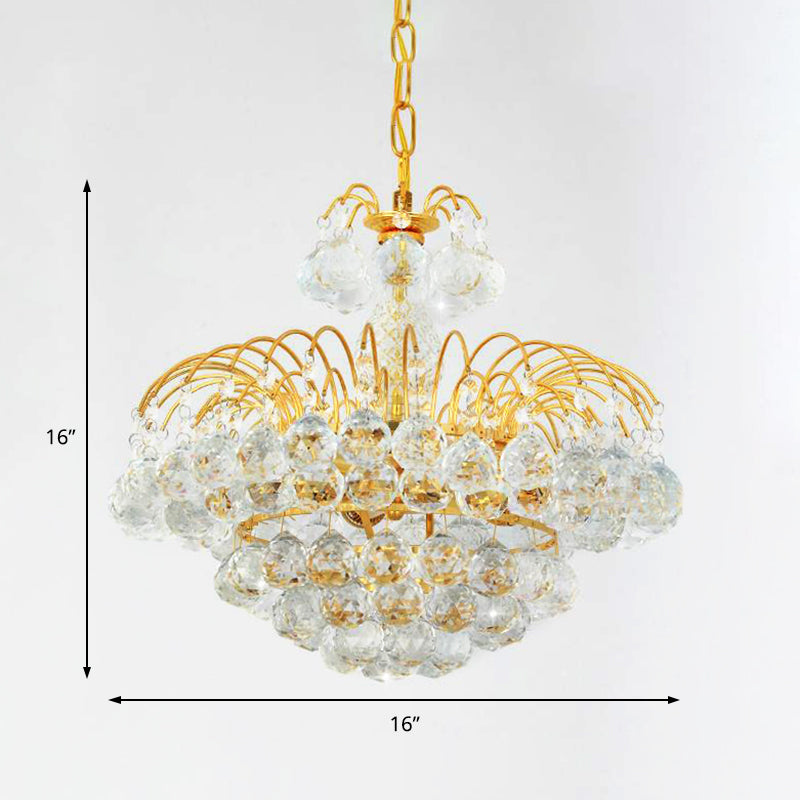 Modern 8 Lights Hanging Ceiling Light Chrome/Gold Cascade Chandelier Light with Faceted Crystal Ball Shade, 16"/19.5" Wide