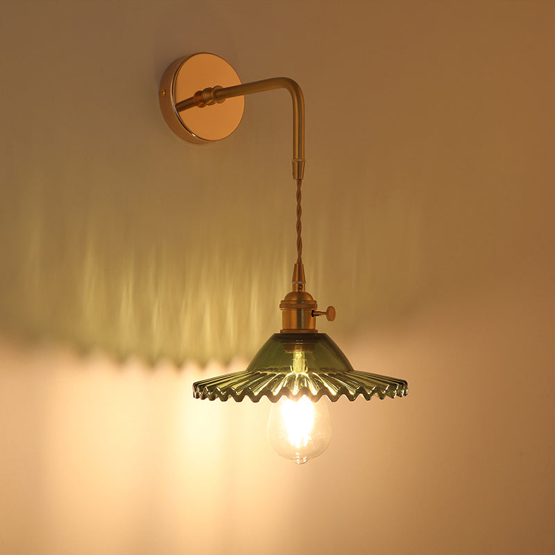 Color Dorado Lámpara de Pared Industrial de Metal 1 Cabeza Luminaria de Pared con Pantalla de Vidrio para Comedor