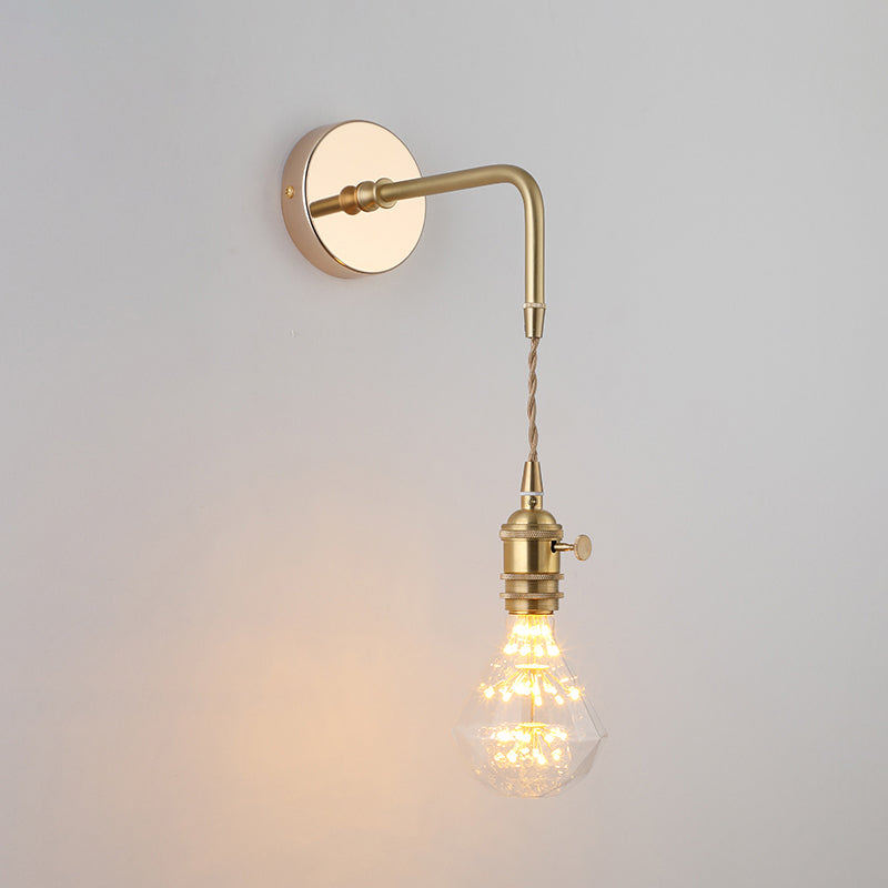 Shaded Glass Wall Light Fixture Vintage Single-Bulb Bedside Wall Mounted Lamp in Gold