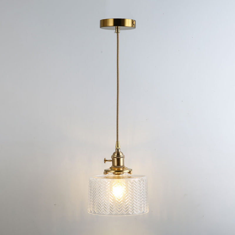 Gold Shaded Suspension Lighting Retro Style Glass 1 Head Restaurant Pendant Ceiling Light