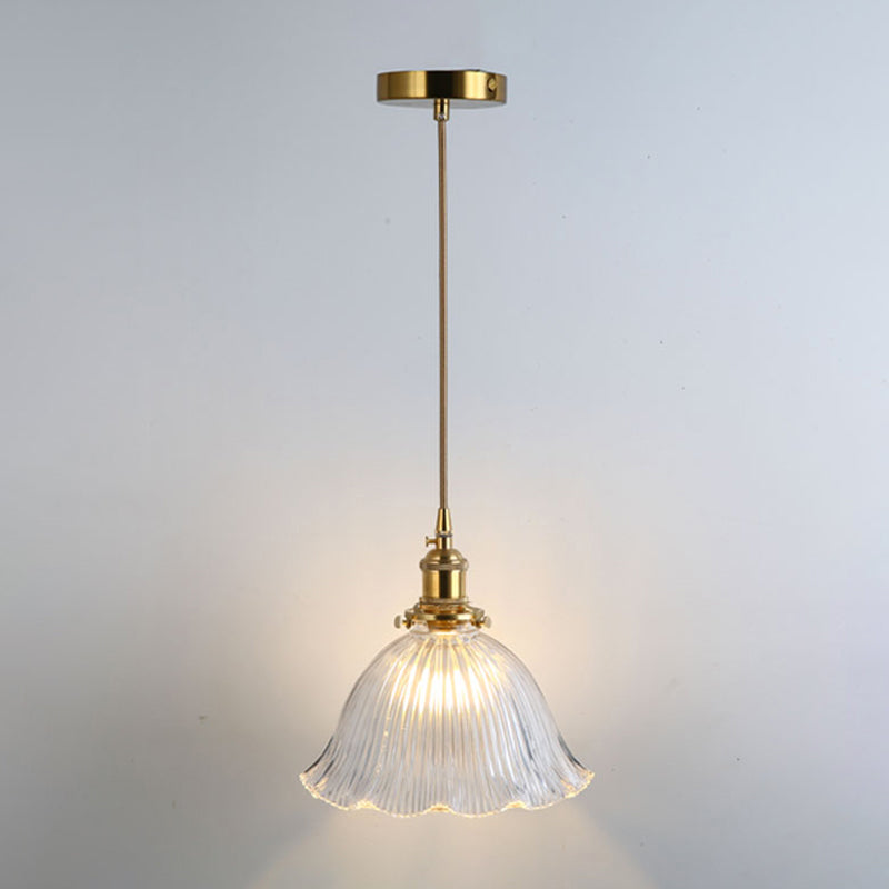 Gold Shaded Suspension Lighting Retro Style Glass 1 Head Restaurant Pendant Ceiling Light