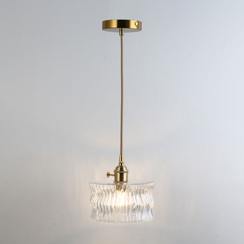 Gold Shaded Suspension Lighting Retro Style Glass 1 Head Restaurant Pendant Ceiling Light