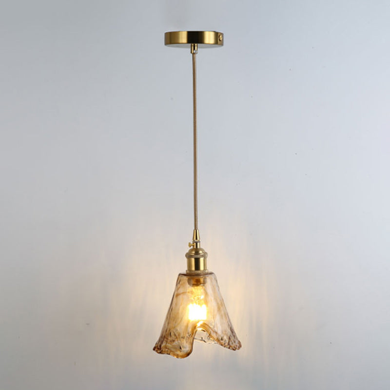 Gold Shaded Suspension Lighting Retro Style Glass 1 Head Restaurant Pendant Ceiling Light