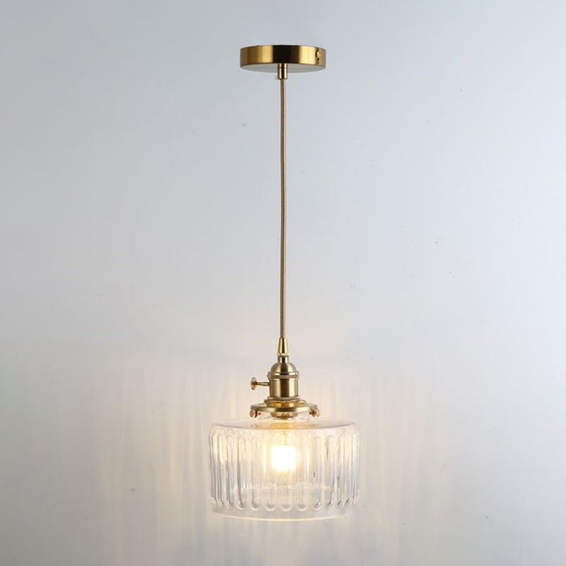 Gold Shaded Suspension Lighting Retro Style Glass 1 Head Restaurant Pendant Ceiling Light