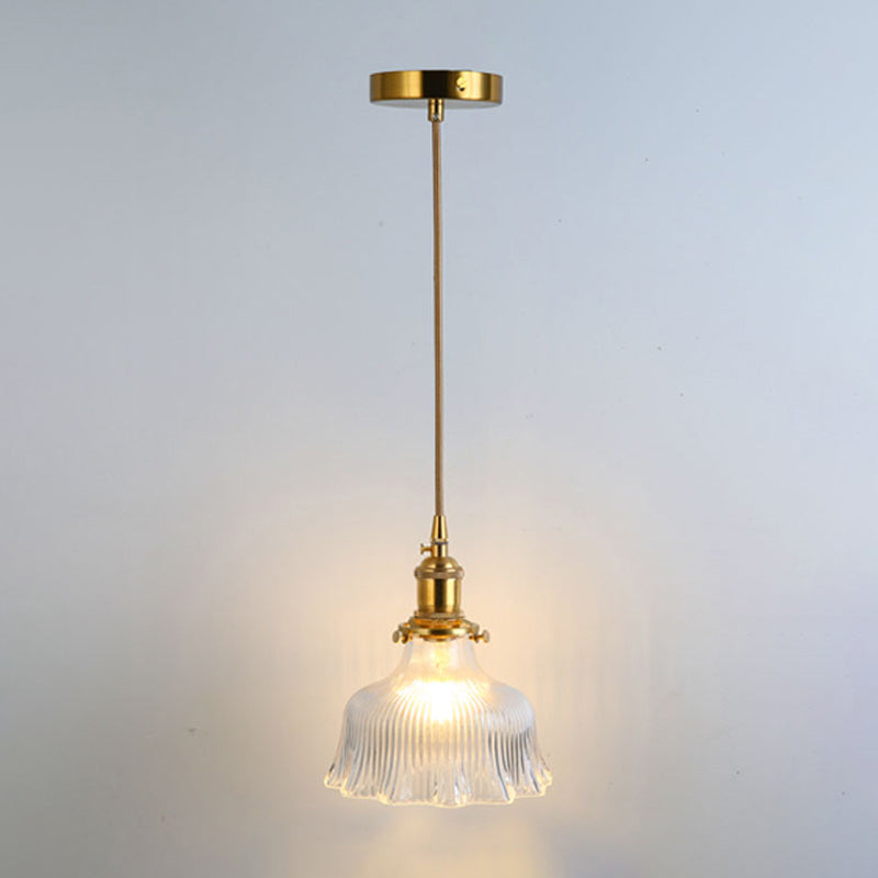 Gold Shaded Suspension Lighting Retro Style Glass 1 Head Restaurant Pendant Ceiling Light