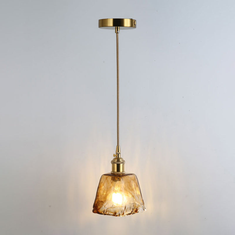 Gold Shaded Suspension Lighting Retro Style Glass 1 Head Restaurant Pendant Ceiling Light