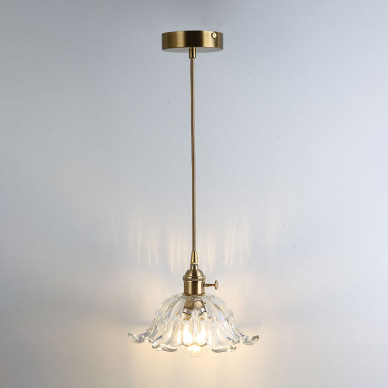 Gold Shaded Suspension Lighting Retro Style Glass 1 Head Restaurant Pendant Ceiling Light