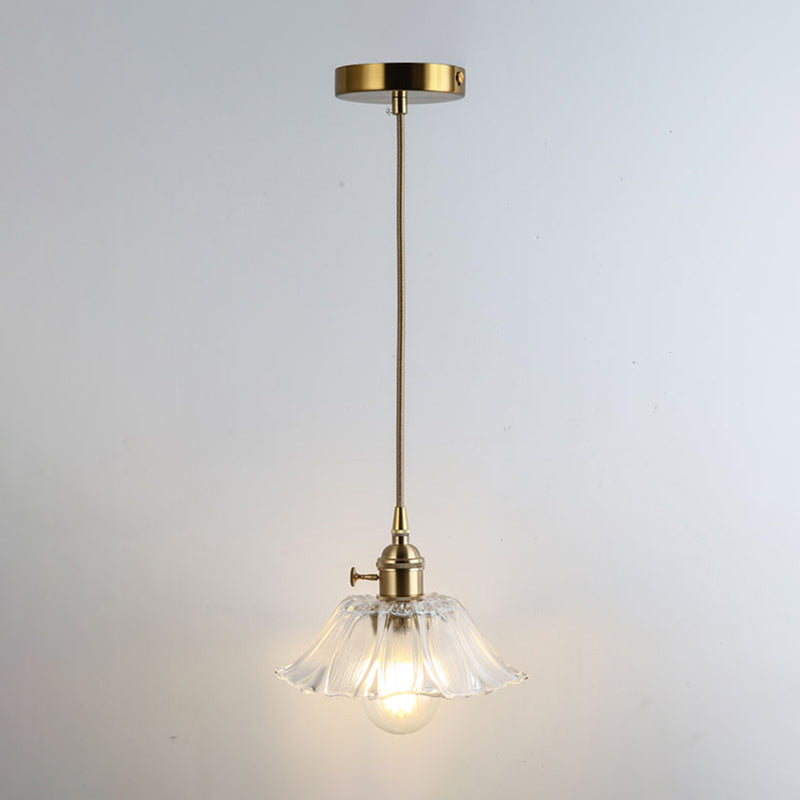 Gold Shaded Suspension Lighting Retro Style Glass 1 Head Restaurant Pendant Ceiling Light