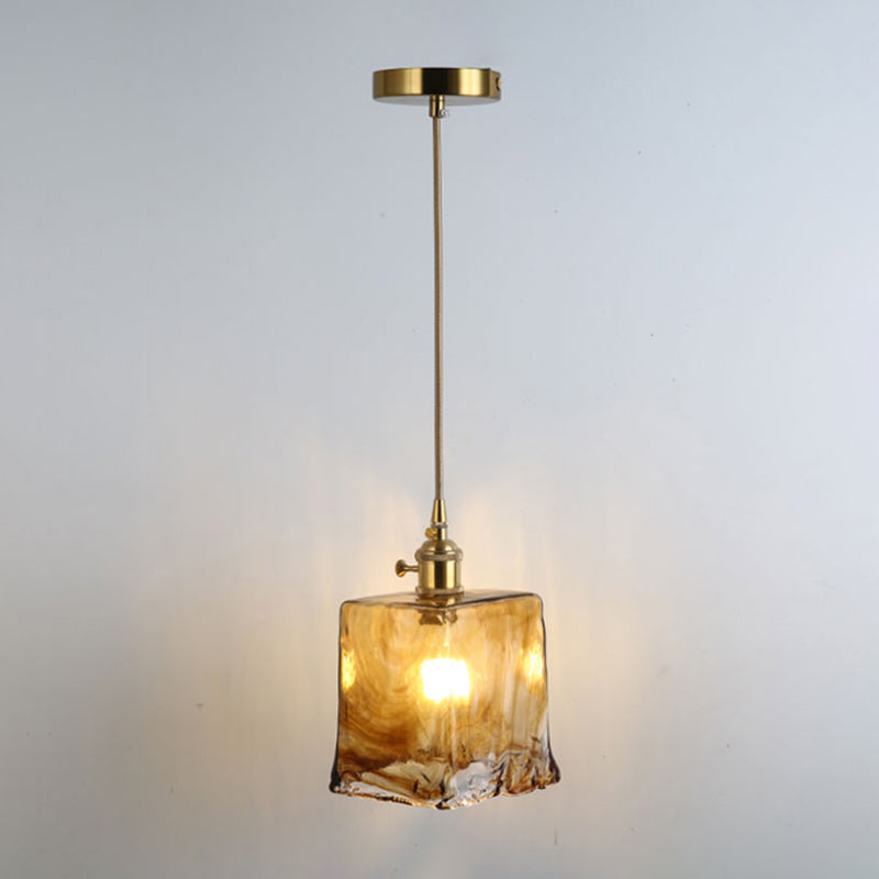 Gold Shaded Suspension Lighting Retro Style Glass 1 Head Restaurant Pendant Ceiling Light