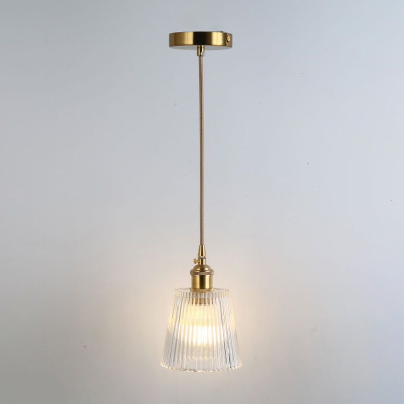 Gold Shaded Suspension Lighting Retro Style Glass 1 Head Restaurant Pendant Ceiling Light