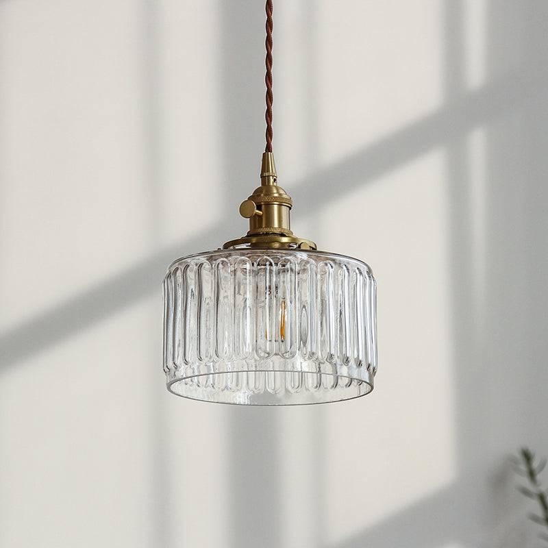 Industrial Drum Ceiling Light Single Glass Hanging Pendant Light in Gold for Restaurant
