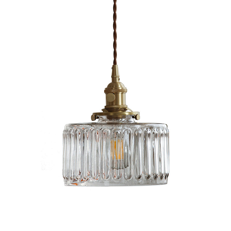 Industrial Drum Ceiling Light Single Glass Hanging Pendant Light in Gold for Restaurant