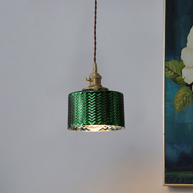 Industrial Drum Ceiling Light Single Glass Hanging Pendant Light in Gold for Restaurant