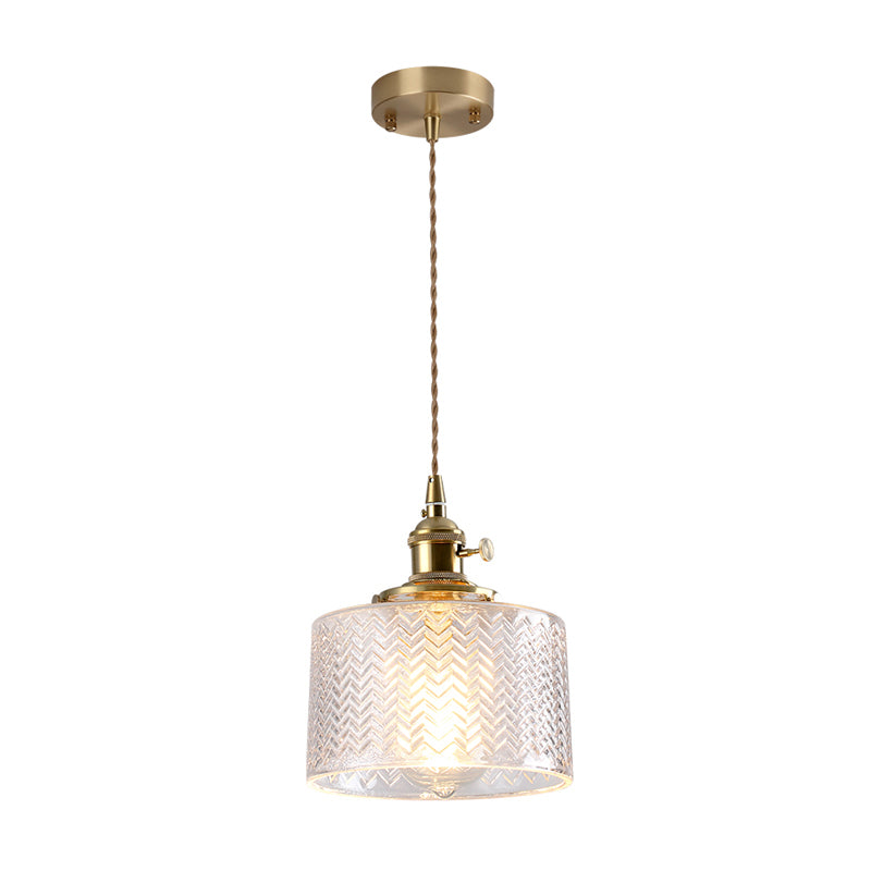 Single-Bulb Hanging Lamp Vintage Style Shaded Textured Glass Lighting Pendant in Gold