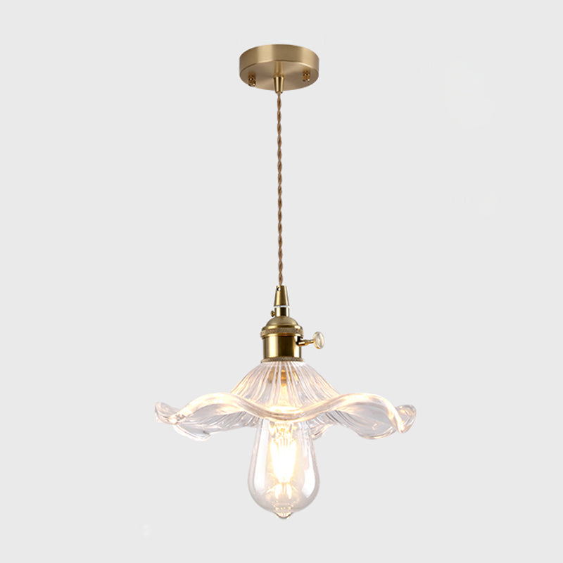 Single-Bulb Hanging Lamp Vintage Style Shaded Textured Glass Lighting Pendant in Gold