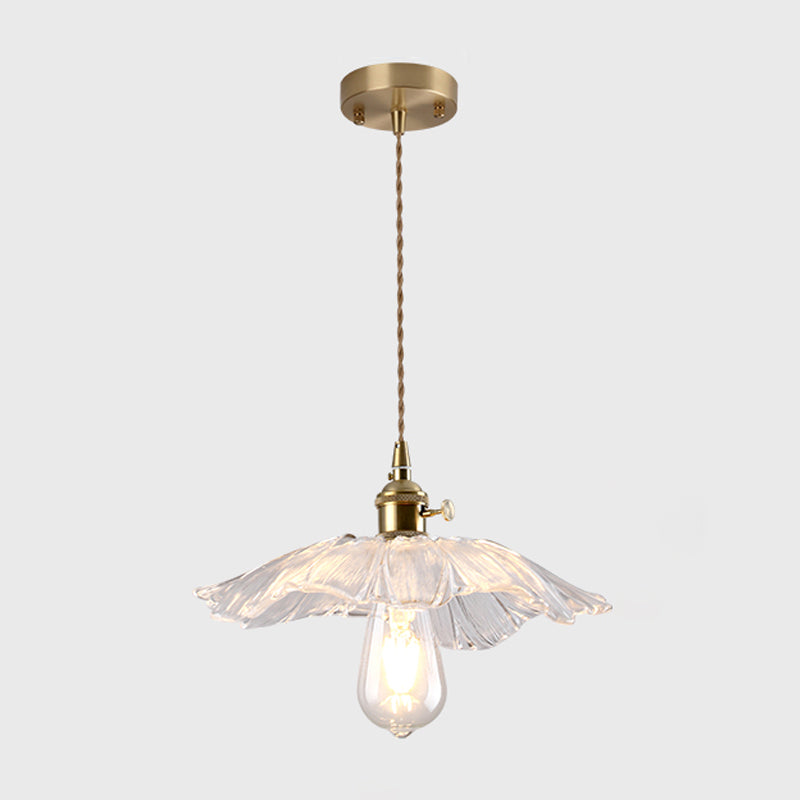 Single-Bulb Hanging Lamp Vintage Style Shaded Textured Glass Lighting Pendant in Gold