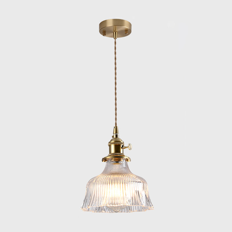 Single-Bulb Hanging Lamp Vintage Style Shaded Textured Glass Lighting Pendant in Gold