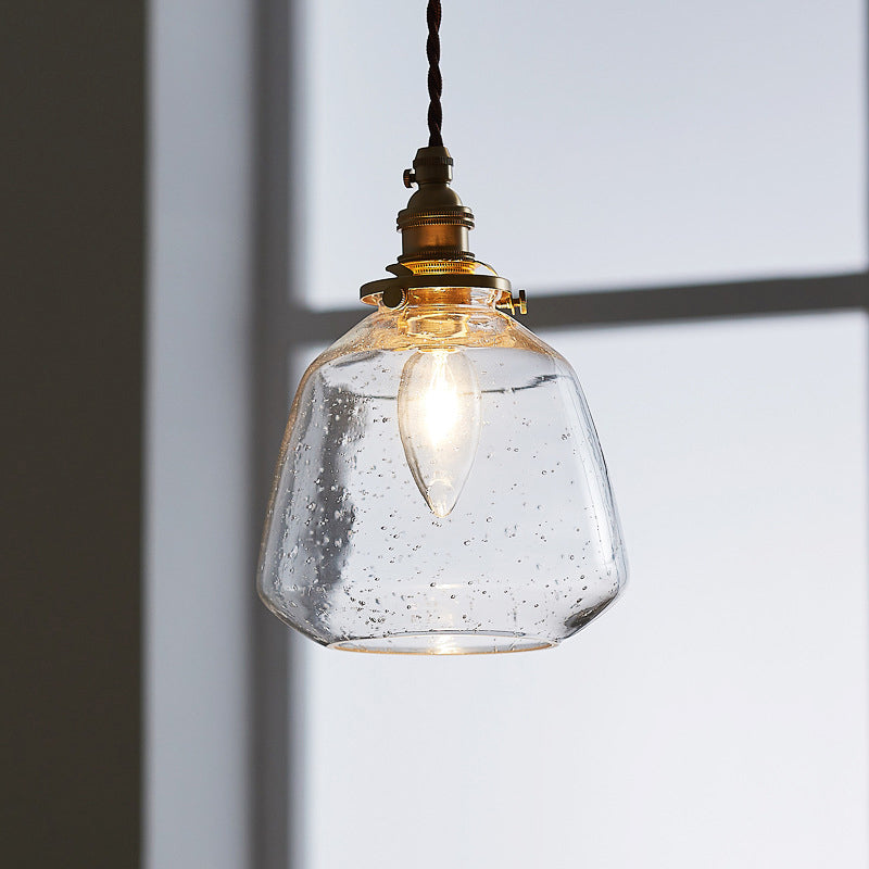Tapered Bubbled Glass Hanging Light Simplicity 1 Bulb Restaurant Pendant Light Fixture