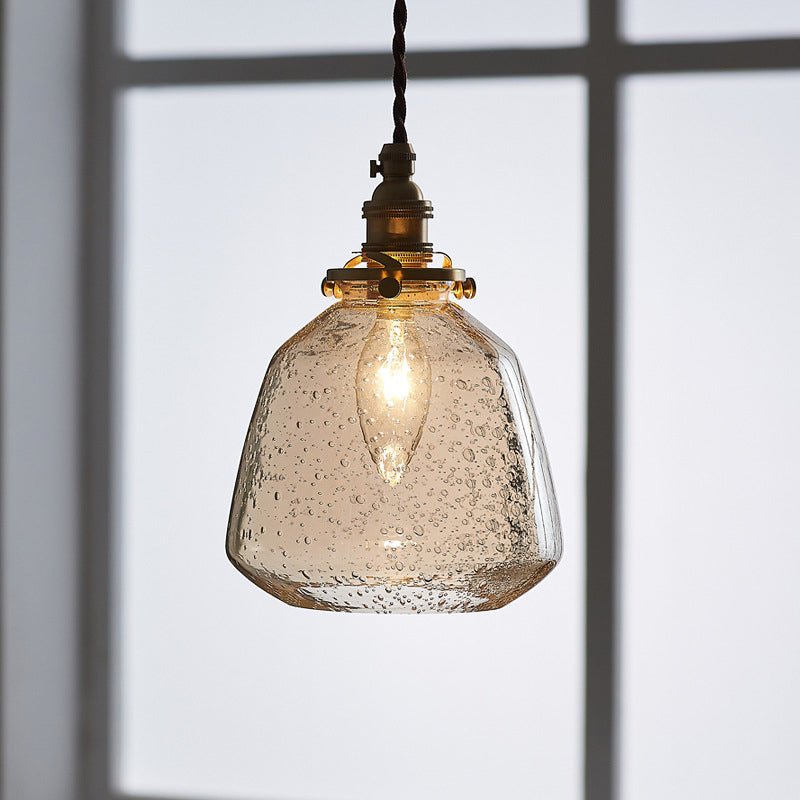 Tapered Bubbled Glass Hanging Light Simplicity 1 Bulb Restaurant Pendant Light Fixture