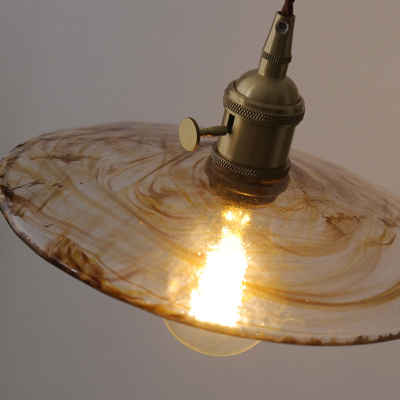 Amber Glass Flared Suspension Lighting Retro Style 1 Head Restaurant Pendant Ceiling Light