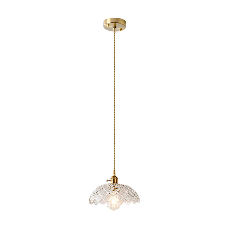 Shaded Textured Glass Pendant Light Antique 1-Light Restaurant Hanging Light Fixture in Brass