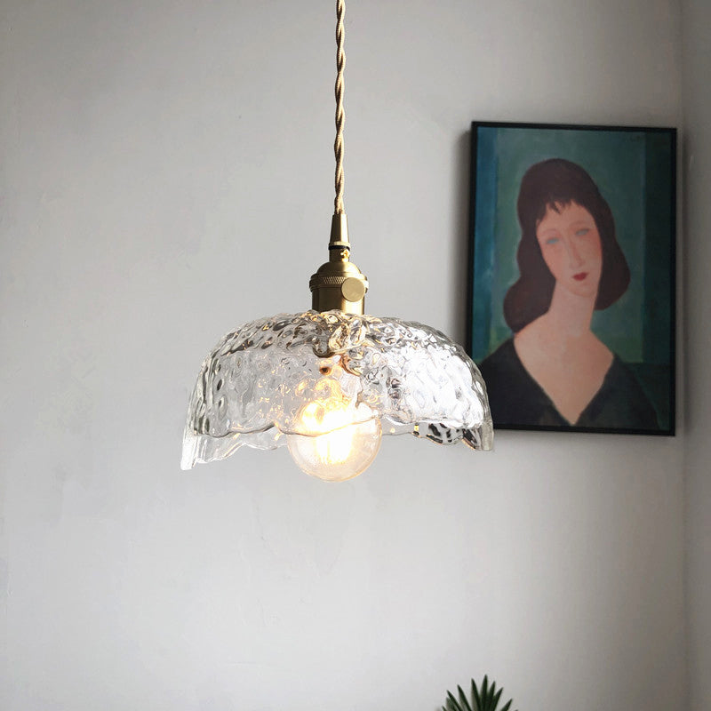 1-Light Pendant Light Antique Shaded Clear Hammered Glass Hanging Light Fixture for Dining Room