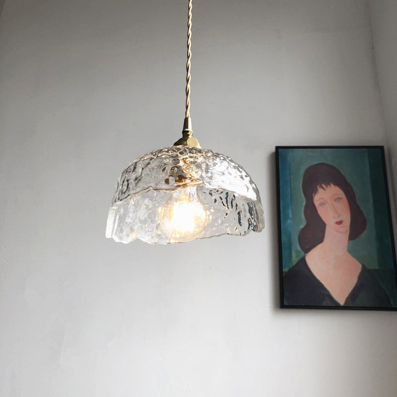 1-Light Pendant Light Antique Shaded Clear Hammered Glass Hanging Light Fixture for Dining Room