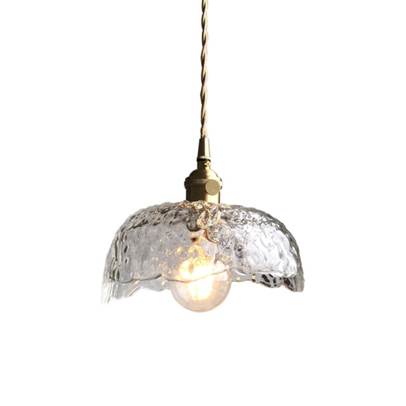 1-Light Pendant Light Antique Shaded Clear Hammered Glass Hanging Light Fixture for Dining Room