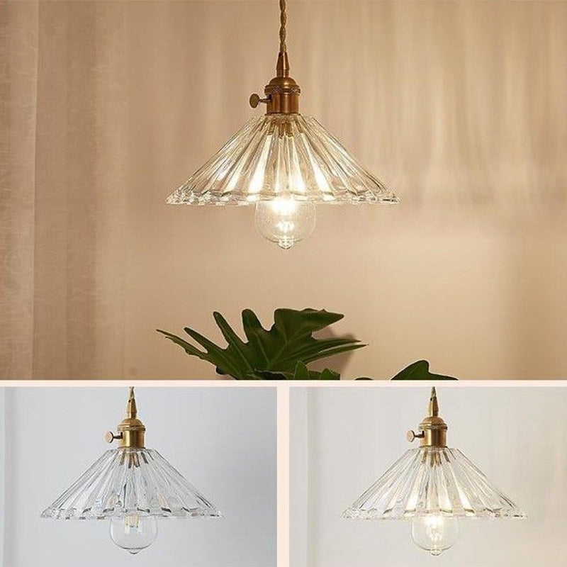 Cone Clear Ribbed Glass Hanging Light Simplicity 1 Bulb Restaurant Pendant Light Fixture