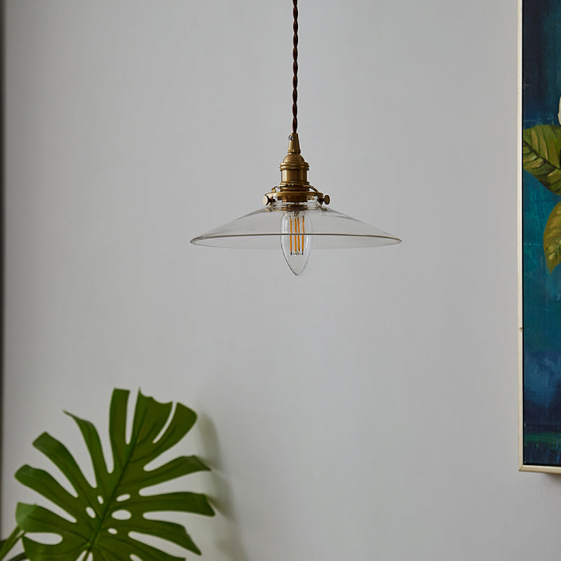 Industrial Flared Ceiling Light Single Glass Hanging Pendant Light for Dining Room