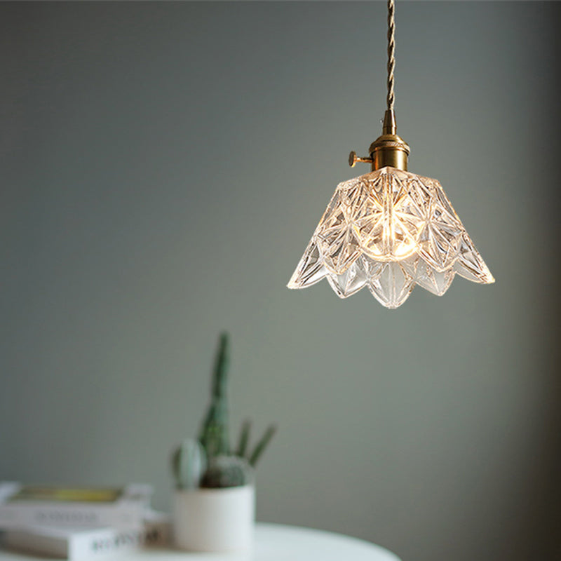 Clear Glass Scalloped Hanging Light Simplicity 1 Bulb Dining Room Pendant Light Fixture