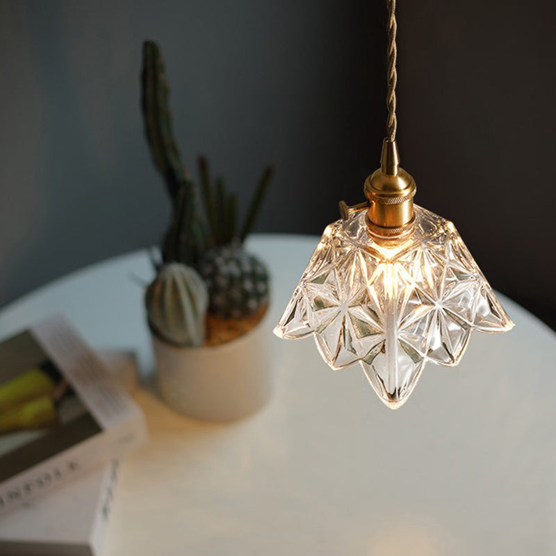 Clear Glass Scalloped Hanging Light Simplicity 1 Bulb Dining Room Pendant Light Fixture