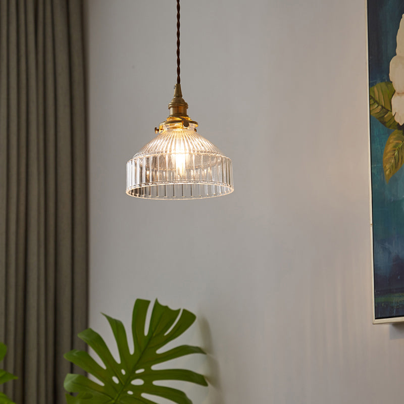 Luce a soffitto singolo industriale a coste trasparente in vetro a sospensione per l'ingresso