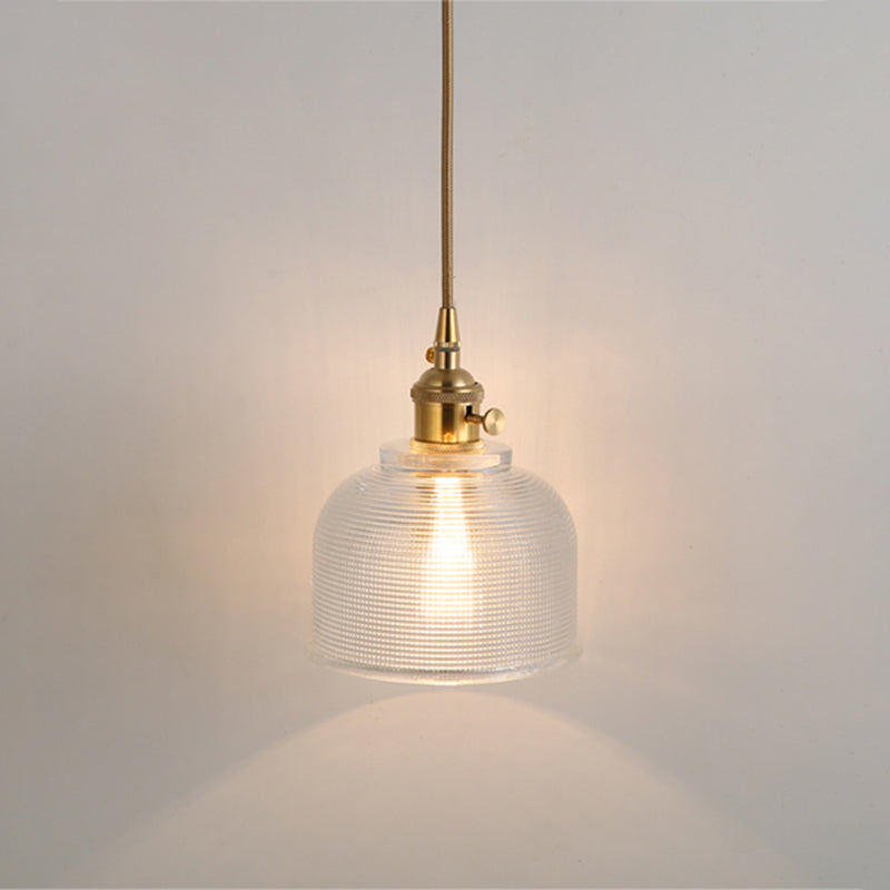 Simplicity Shaded Hanging Light 1 Bulb Clear Textured Glass Pendant Lighting Fixture
