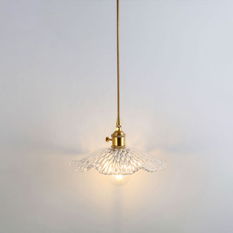 Simplicity Shaded Hanging Light 1 Bulb Clear Textured Glass Pendant Lighting Fixture