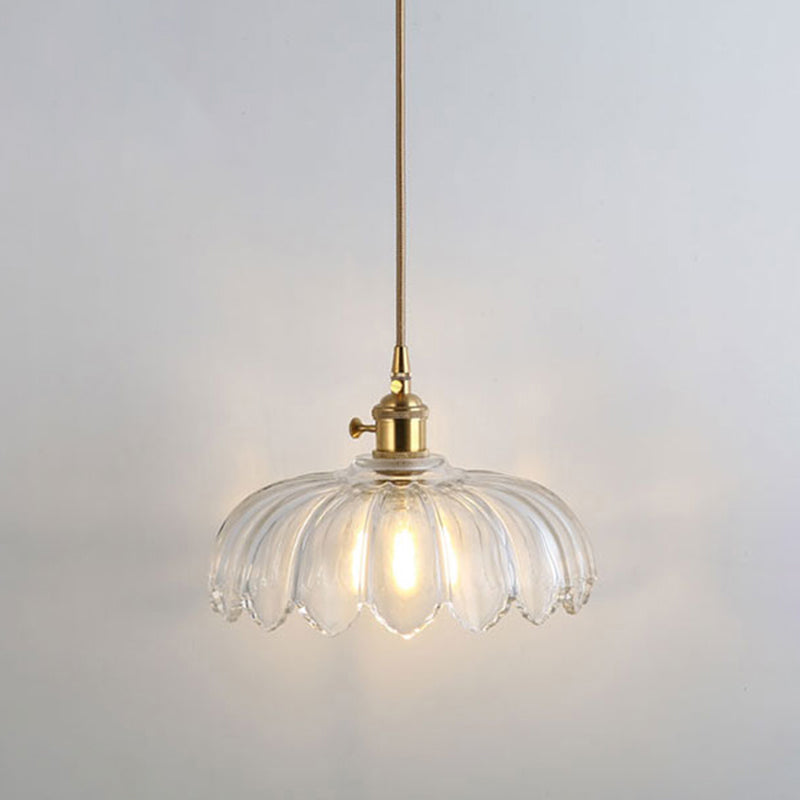 Simplicity Shaded Hanging Light 1 Bulb Clear Textured Glass Pendant Lighting Fixture