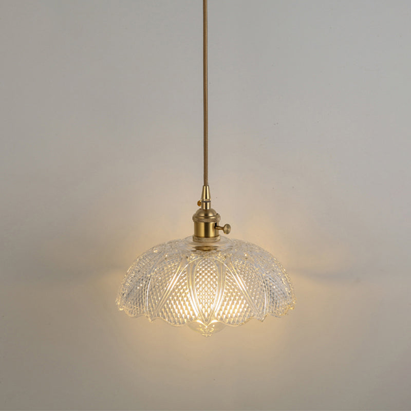 Simplicity Shaded Hanging Light 1 Bulb Clear Textured Glass Pendant Lighting Fixture