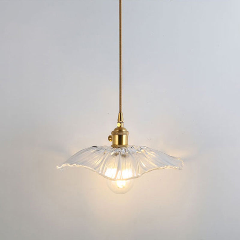 Simplicity Shaded Hanging Light 1 Bulb Clear Textured Glass Pendant Lighting Fixture
