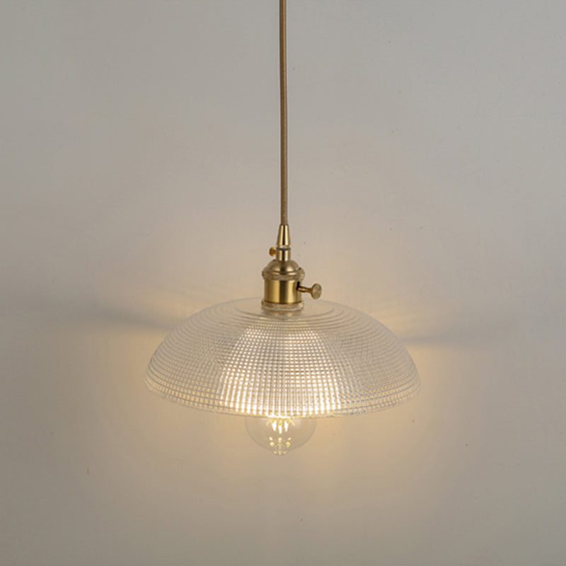 Simplicity Shaded Hanging Light 1 Bulb Clear Textured Glass Pendant Lighting Fixture