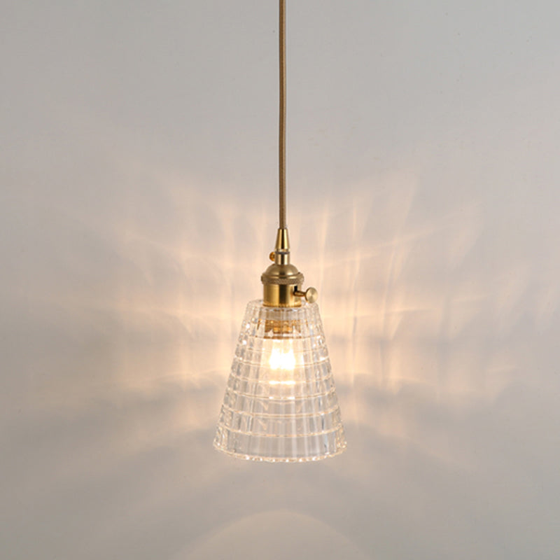 Simplicity Shaded Hanging Light 1 Bulb Clear Textured Glass Pendant Lighting Fixture