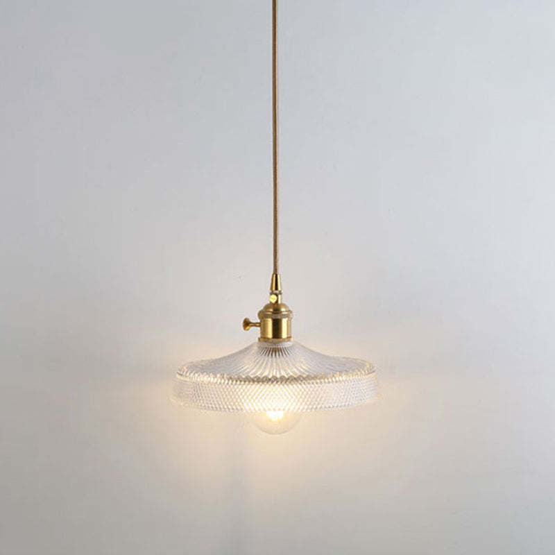 Simplicity Shaded Hanging Light 1 Bulb Clear Textured Glass Pendant Lighting Fixture