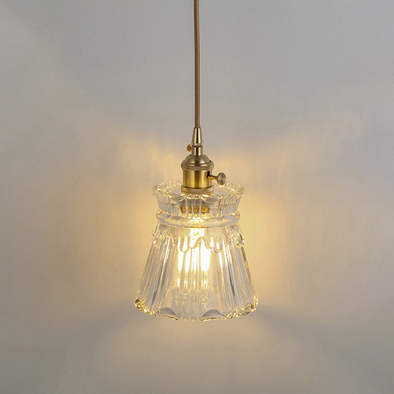 Simplicity Shaded Hanging Light 1 Bulb Clear Textured Glass Pendant Lighting Fixture