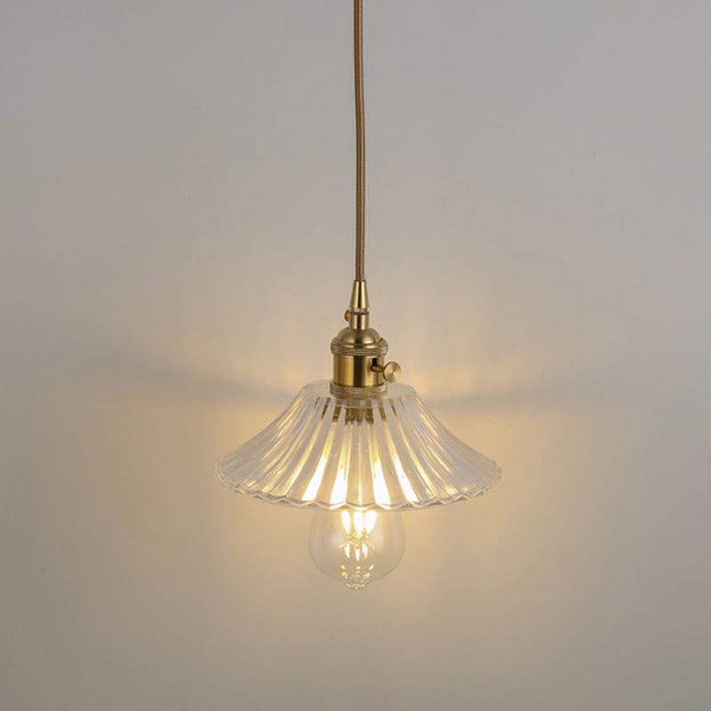 Simplicity Shaded Hanging Light 1 Bulb Clear Textured Glass Pendant Lighting Fixture