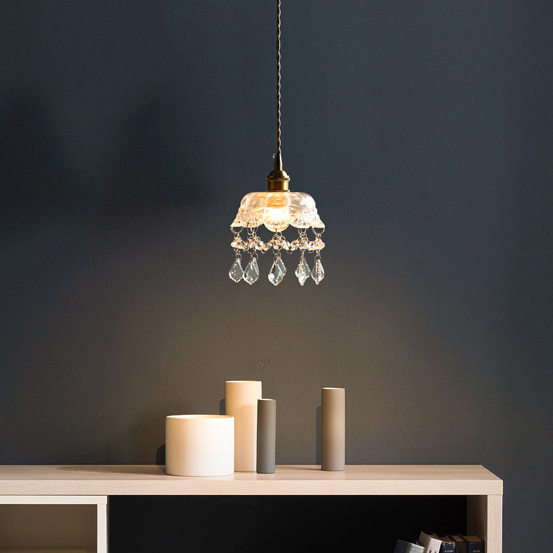 Tazón de vidrio transparente Ligera industrial Industrial Un solo comedor colgante de colgante con cortinas de cristal