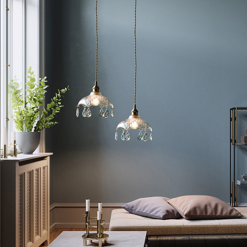 Bowl en verre transparent plafond industriel Salle de salle à manger suspendue suspendue avec un drapage en cristal