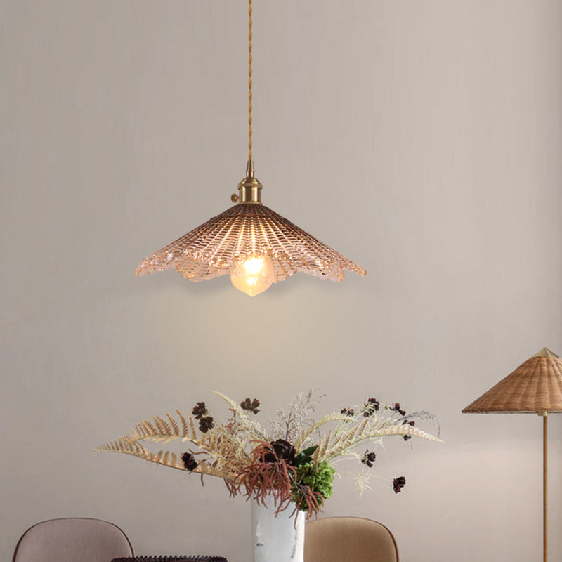 1 Bulb Hanging Light Retro Style Floral Textured Glass Pendant Light Fixture for Dining Room
