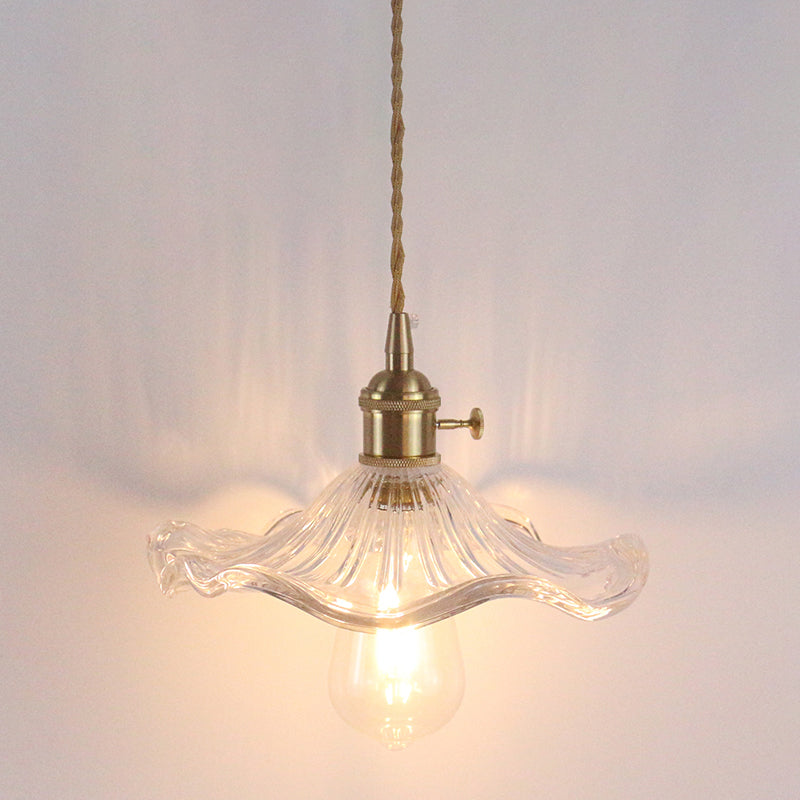 1 Bulb Hanging Light Retro Style Floral Textured Glass Pendant Light Fixture for Dining Room