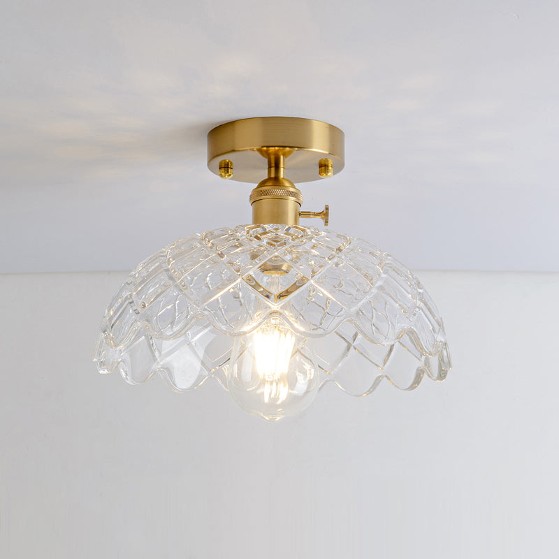 Luz de montura de montura de vidrio de un solo textura de estilo retro de estilo dorado sembrado semi luz de techo de techo